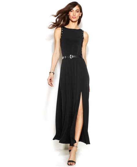 michael kors halter belted dress gold black|Women's Black Mini, Midi and Maxi Dresses .